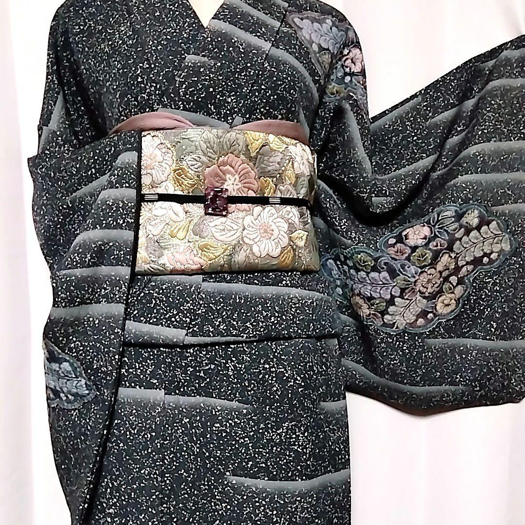 樋熊哲也 紺 青 辻ケ花 辻ヶ花 袋帯 セット 辻が花 作家物 落款 絞り金通し