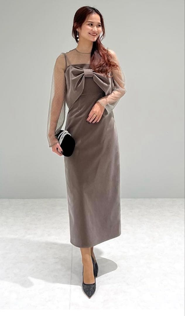 Leja 2WAYリボンビスチェドットストーンベロアワンピースドレス