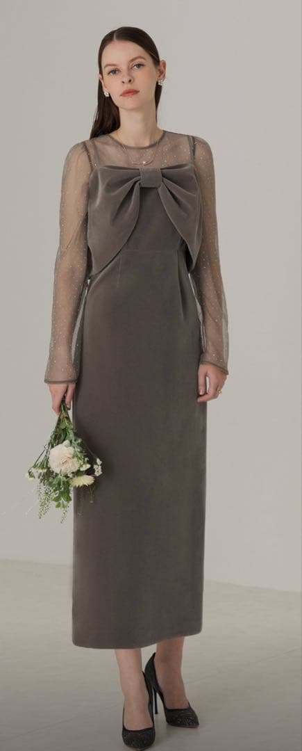 Leja 2WAYリボンビスチェドットストーンベロアワンピースドレス