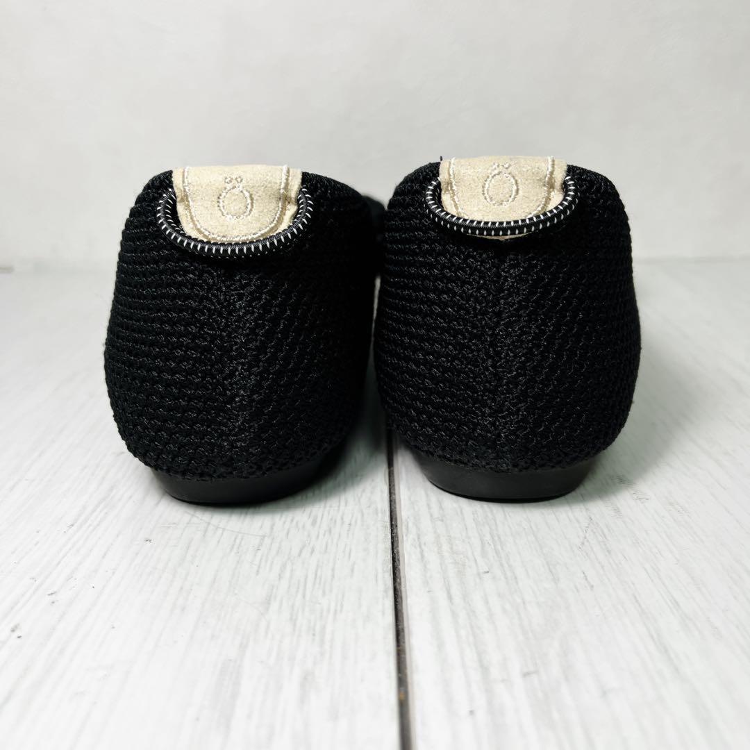 【美品】offen 39 ブラック フラットシューズ フリル パール付き