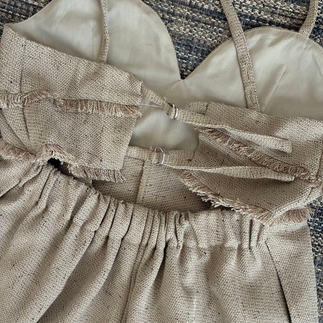 サロペット・オーバーオール・オールインワン Eaphi linen like fringe salopette