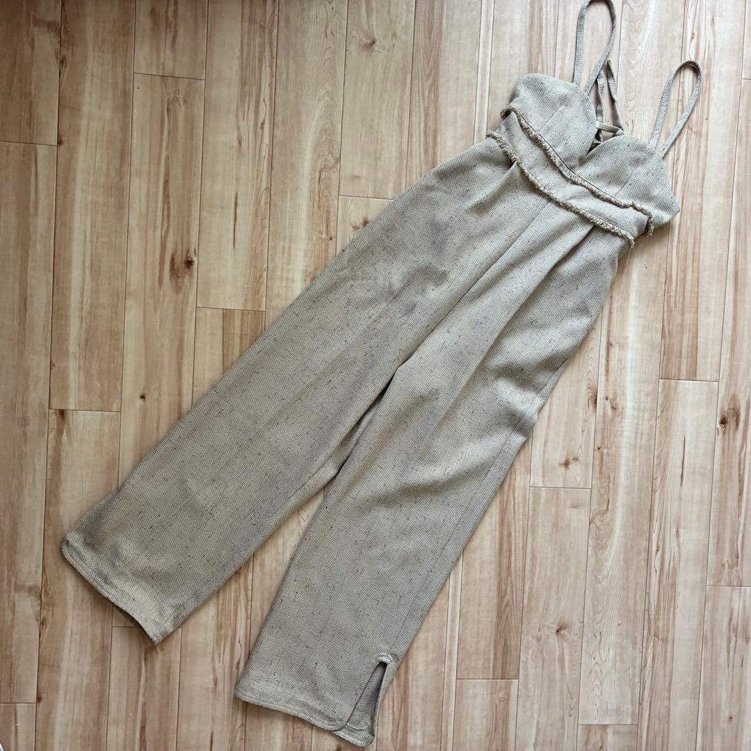 サロペット・オーバーオール・オールインワン Eaphi linen like fringe salopette