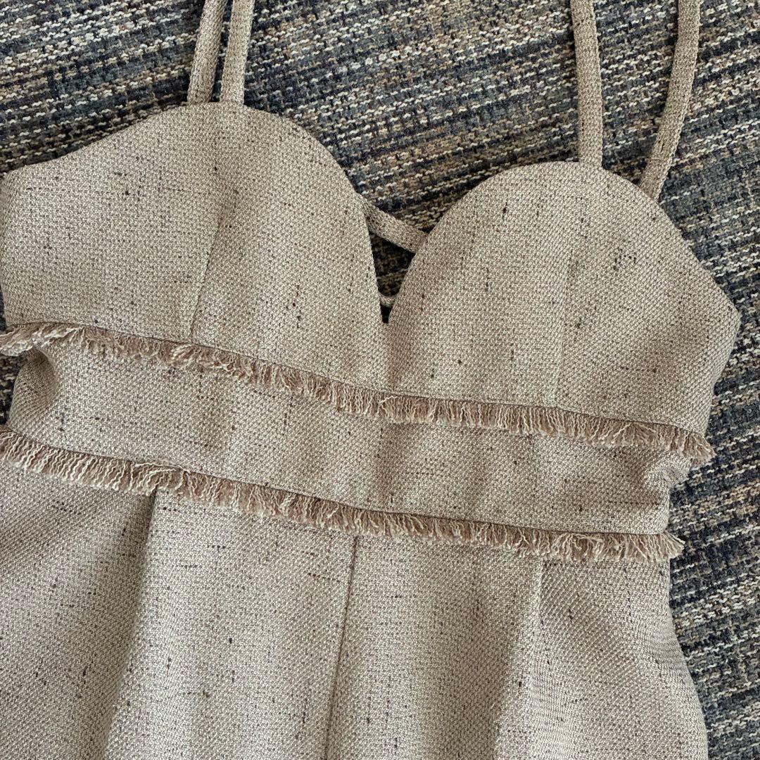 サロペット・オーバーオール・オールインワン Eaphi linen like fringe salopette