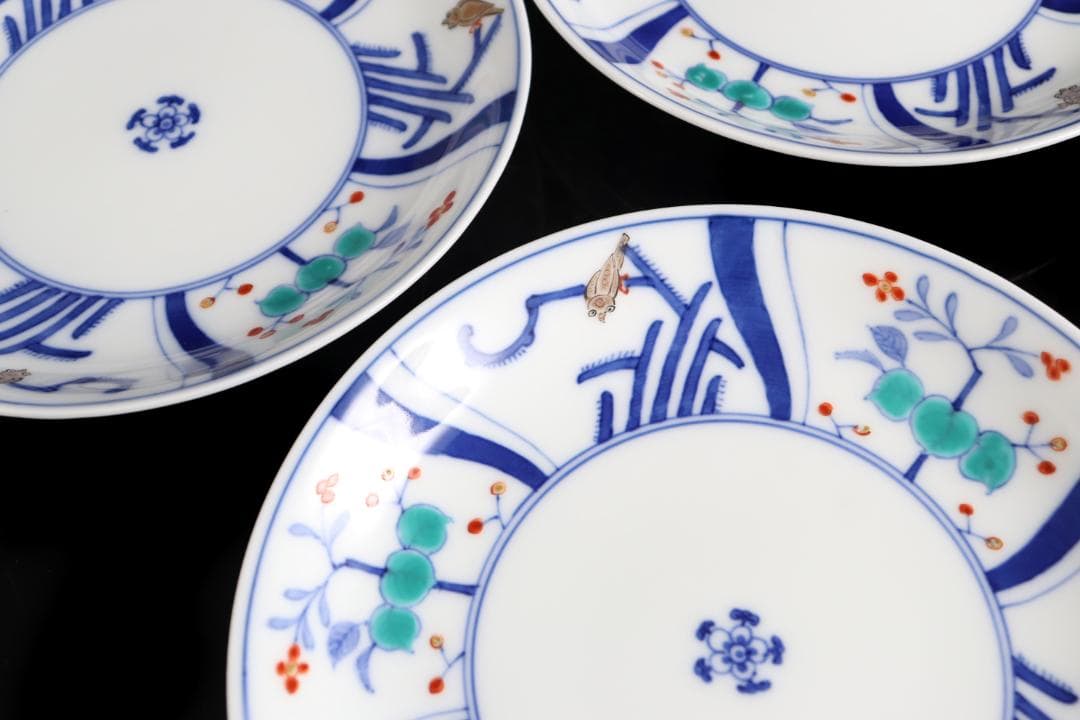 十三代 酒井田柿右衛門 染錦 捻草花文 皿 五枚 共箱