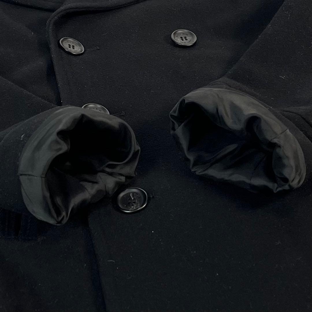 COACH　Pコート　ウール　牛革　ブラック