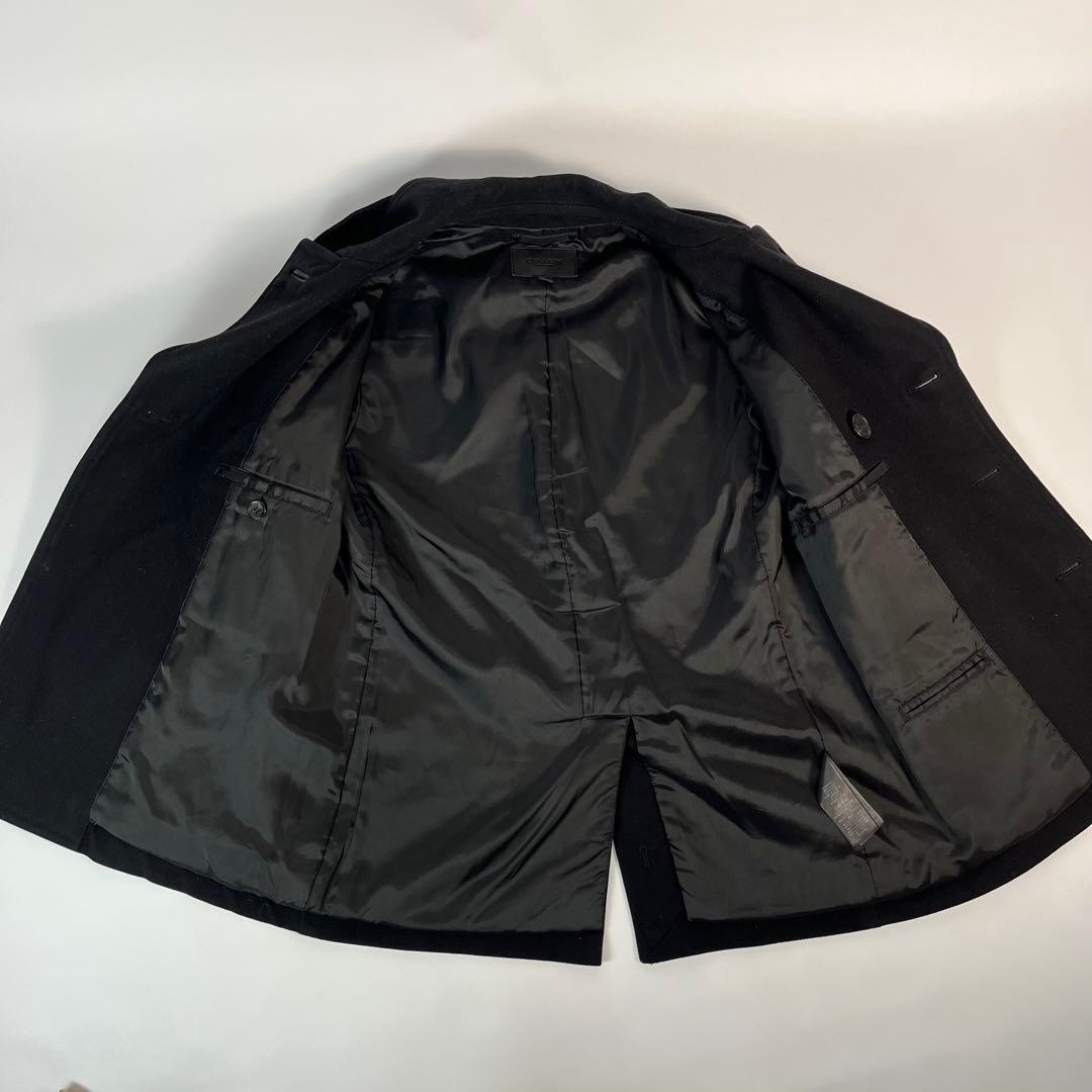 COACH　Pコート　ウール　牛革　ブラック