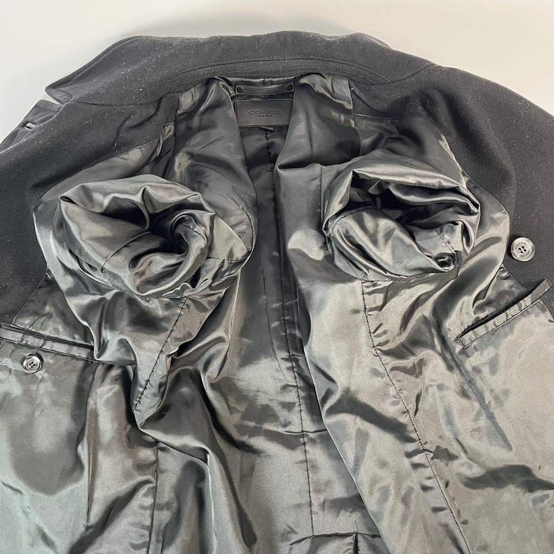 COACH　Pコート　ウール　牛革　ブラック