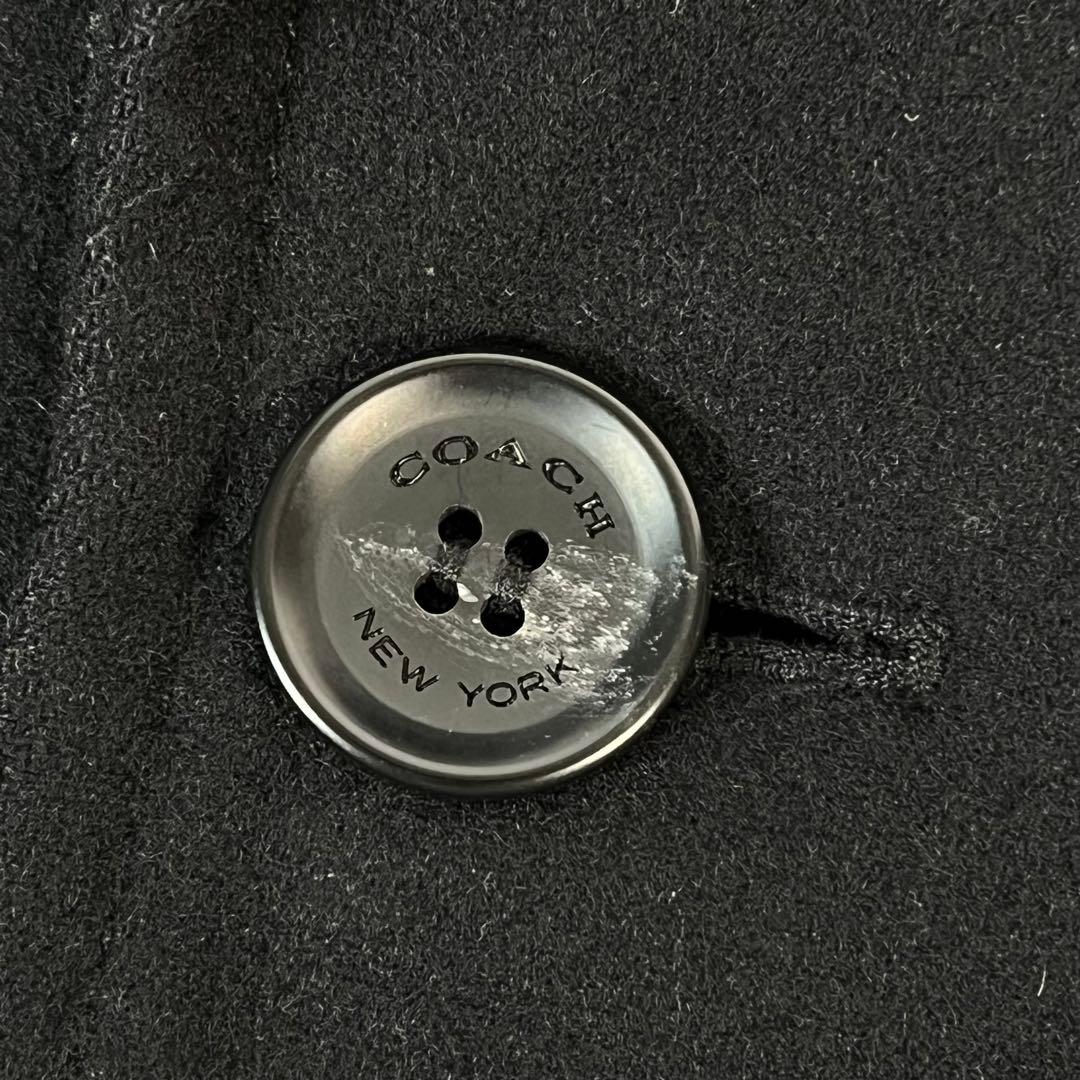 COACH　Pコート　ウール　牛革　ブラック