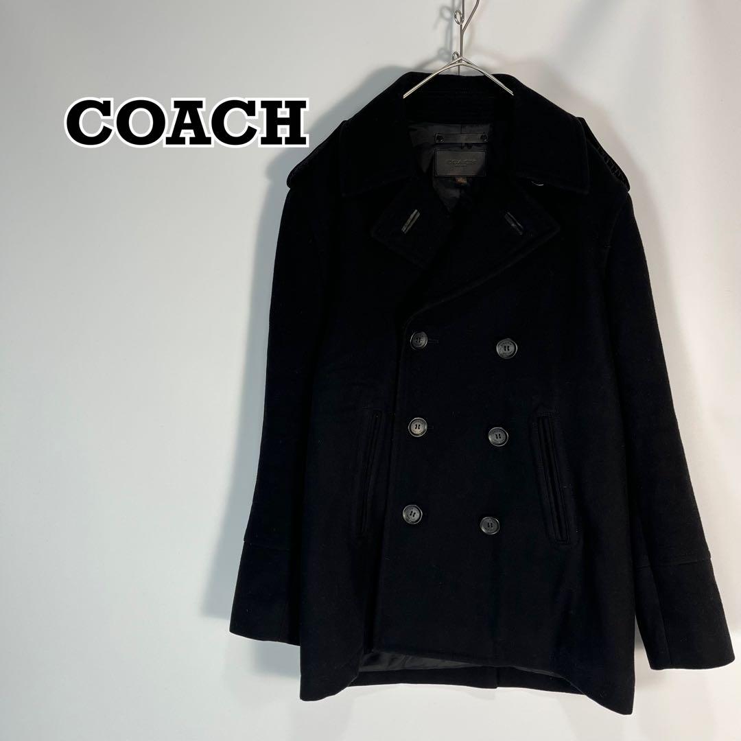COACH　Pコート　ウール　牛革　ブラック