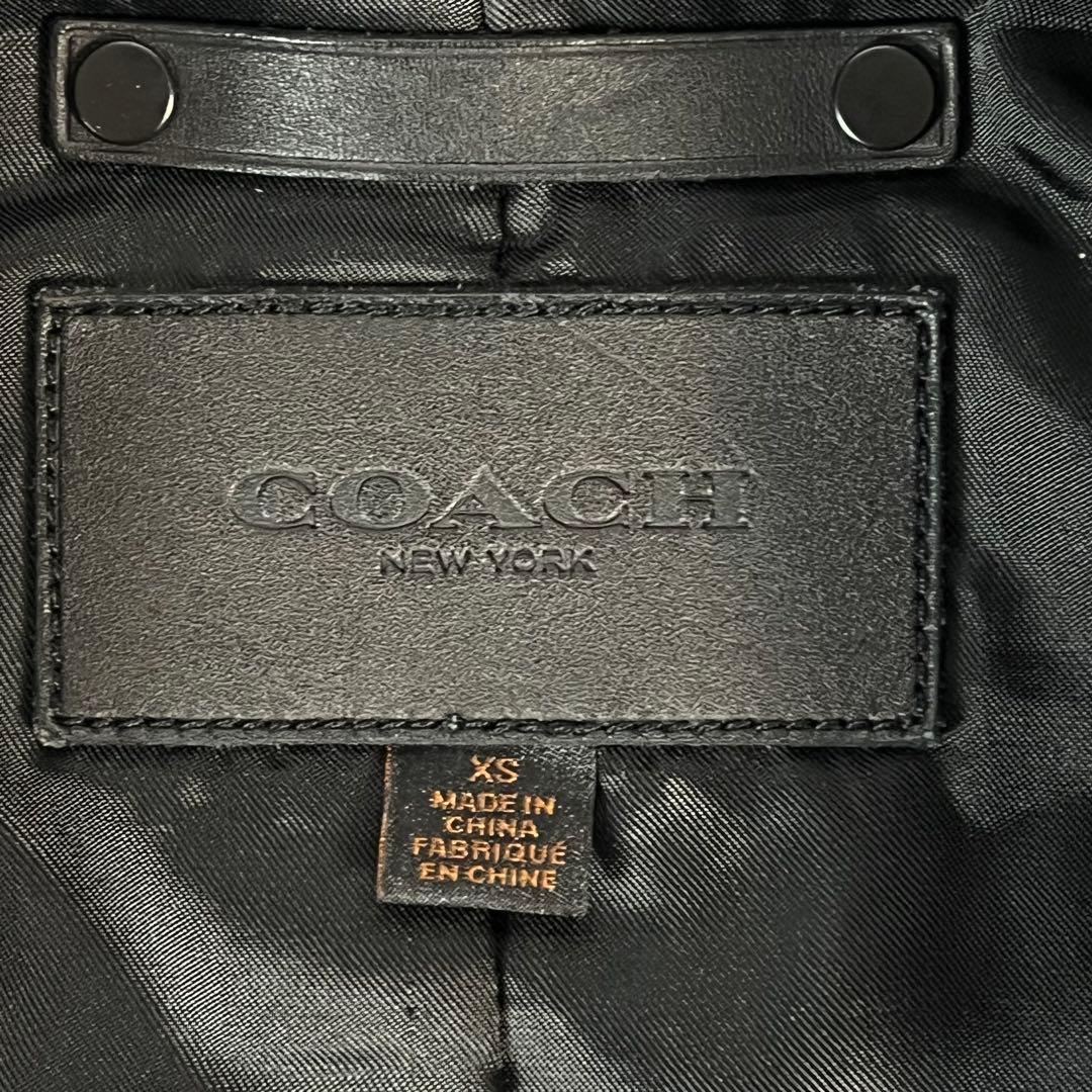 COACH　Pコート　ウール　牛革　ブラック