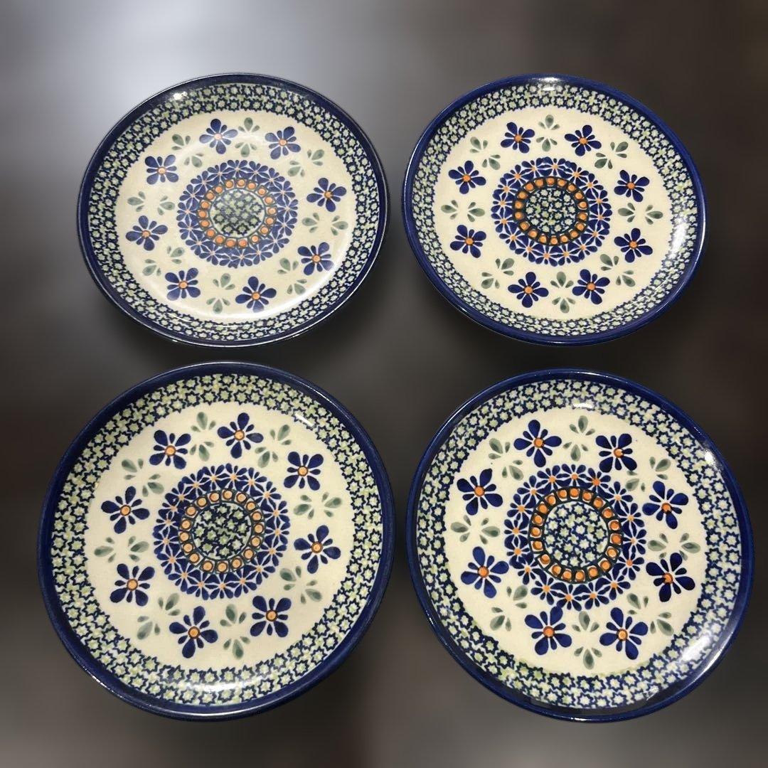ポーリッシュポタリー・ボレスワヴィエツ・平皿・ケーキ皿・4枚セット・16センチ