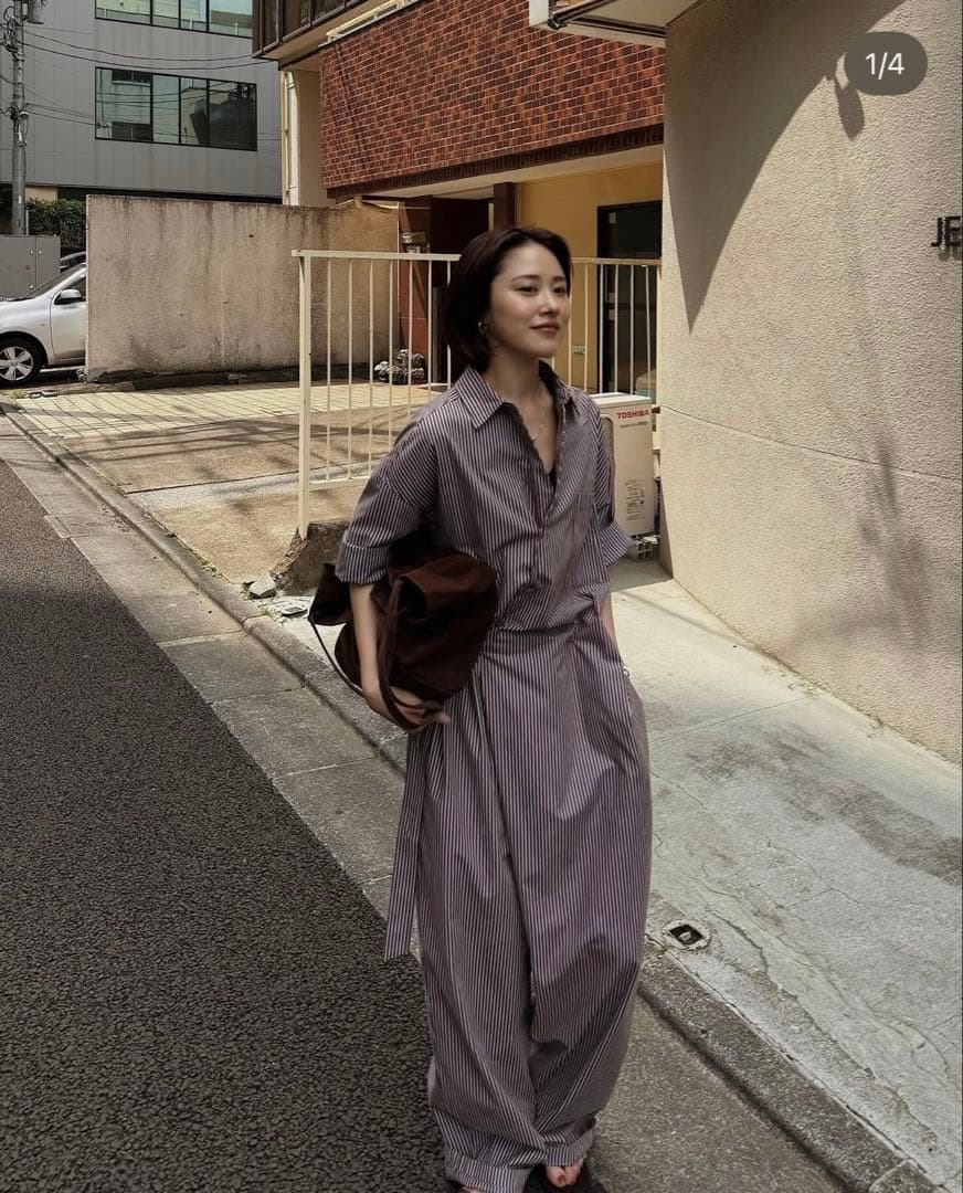 【最安値】ETRE TOKYO ハーフスリーブストライプオールインワン 25SS