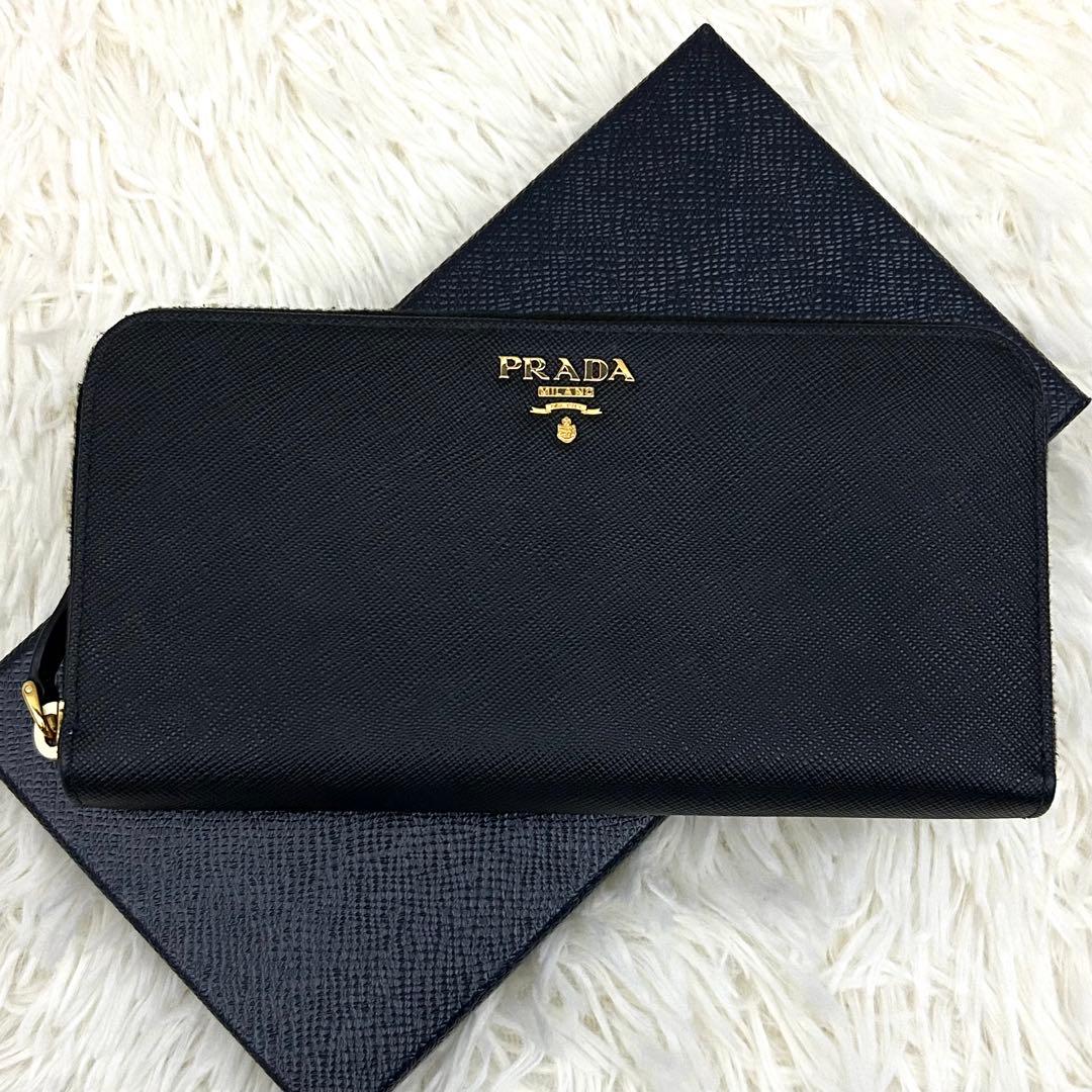 ［極美品］PRADA ハート バイカラー ロゴ ロングウォレット 長財布