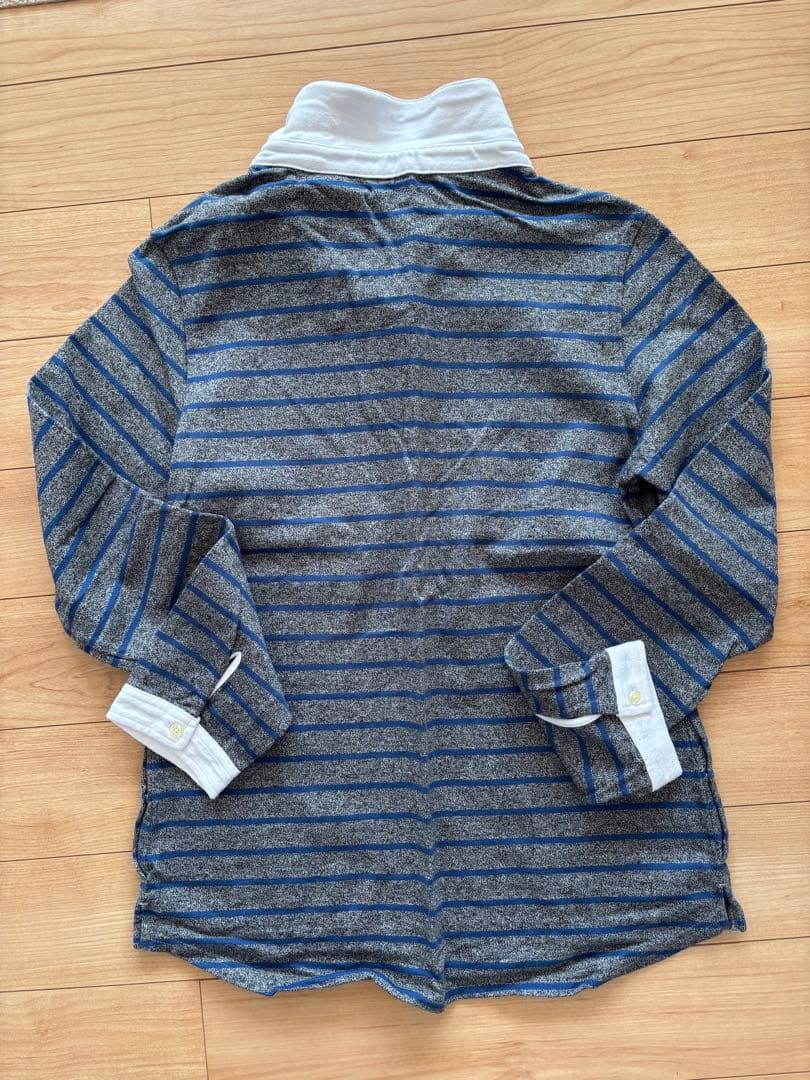 LACOSTE ネイビーとホワイトストライプ ポロシャツ 42