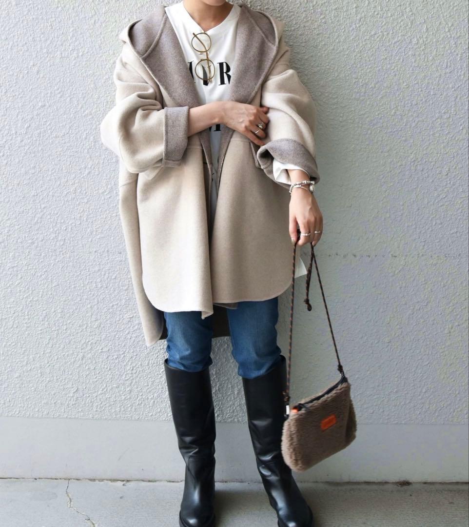 12/5まで　SHIPS any ノーカラーコート　フード　ジャケット ベージュ