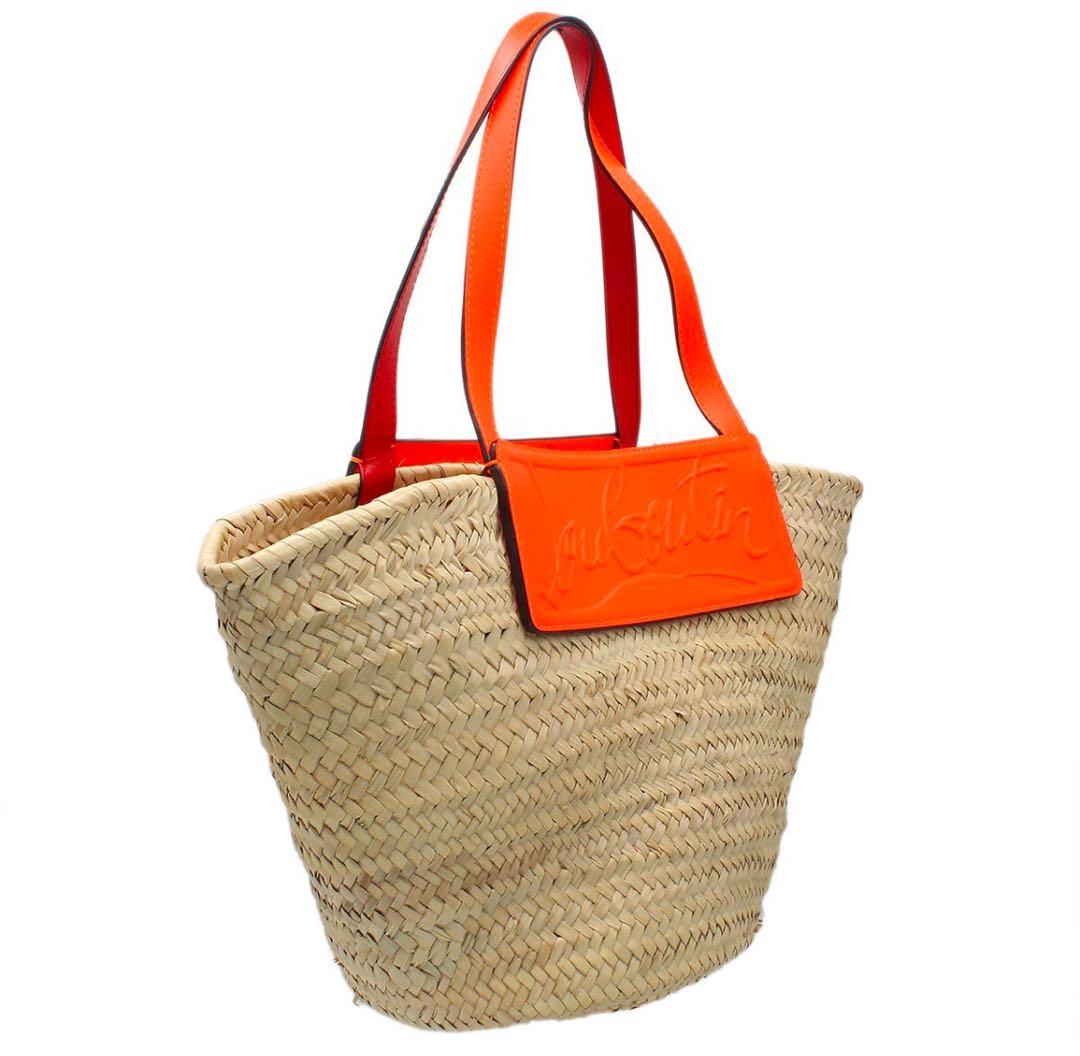 G2937 未使用 クリスチャンルブタン ルビショア ラフィア レザーカゴバッグ