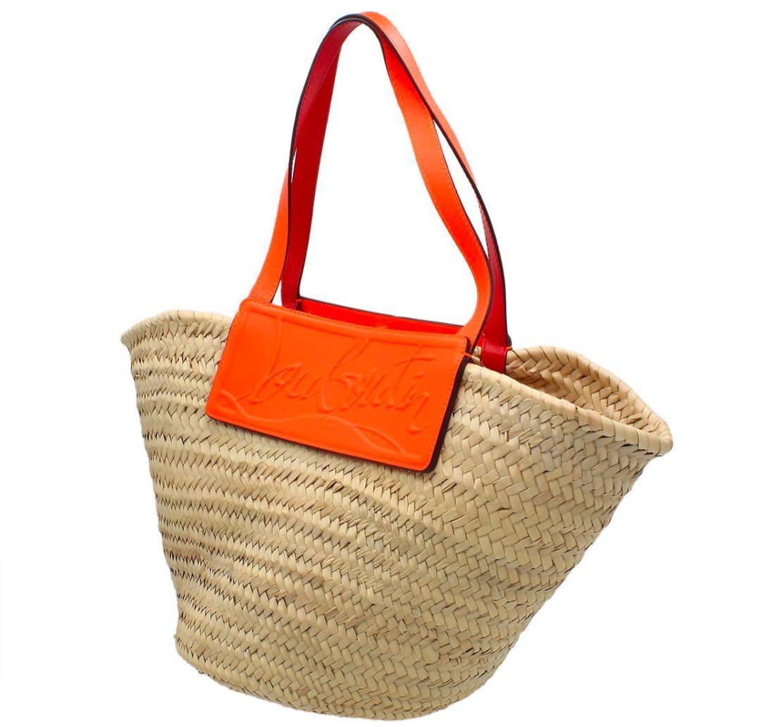 G2937 未使用 クリスチャンルブタン ルビショア ラフィア レザーカゴバッグ