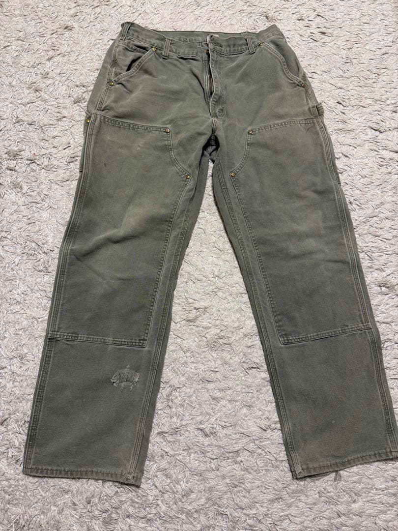 Carhartt ダブルニー MOS グリーン USA製フェード H2H W36