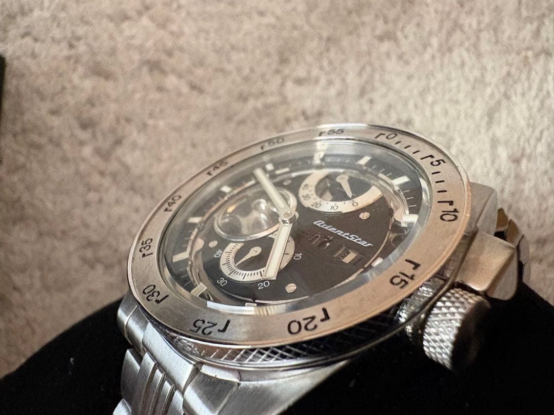 自動巻き クロノグラフ 腕時計 ブラック/シルバー