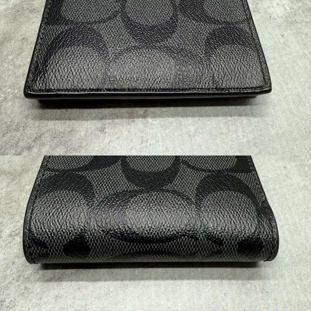 【美品】COACH コーチ 折り財布 PVC ブラック シグネチャー メンズ