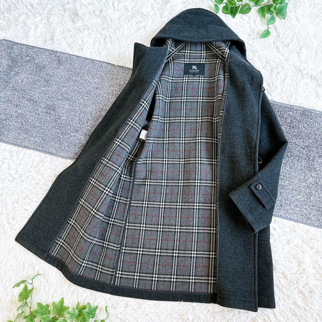 美品　バーバリーブラックレーベル　ダッフルコート　ロング　チェック柄　ウール　L