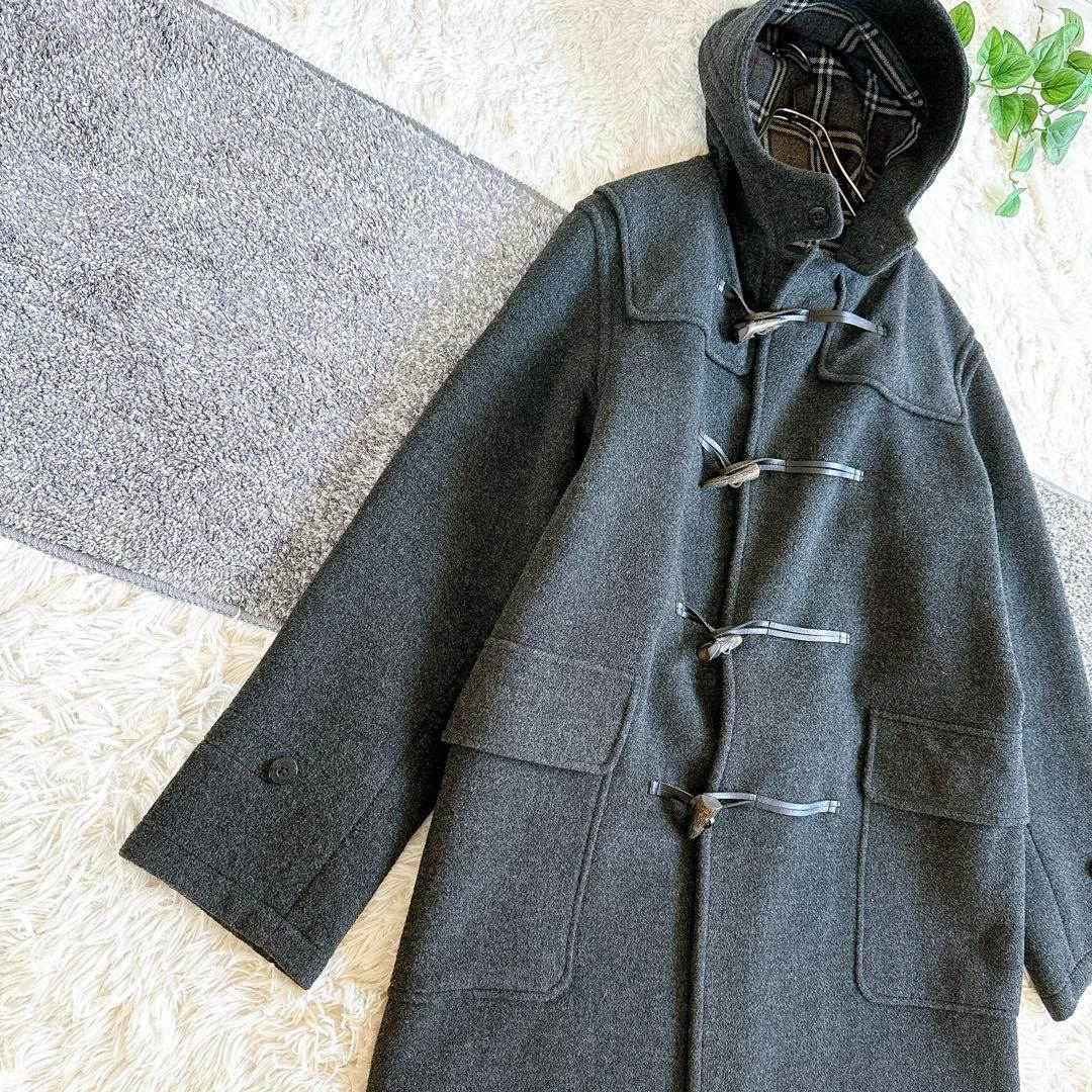 美品　バーバリーブラックレーベル　ダッフルコート　ロング　チェック柄　ウール　L