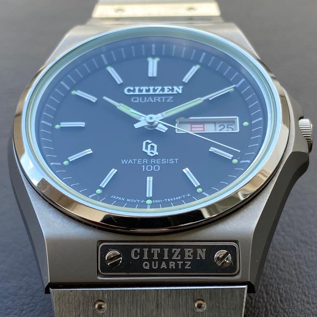シチズン オールドクォーツ ブラックダイアル ガラス傷無し ロゴプレート 極美品