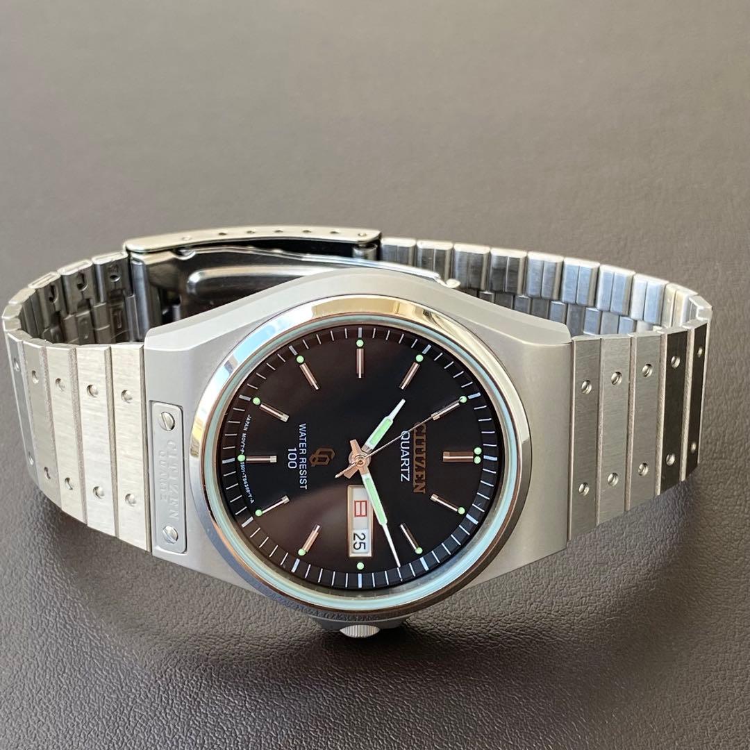 シチズン オールドクォーツ ブラックダイアル ガラス傷無し ロゴプレート 極美品