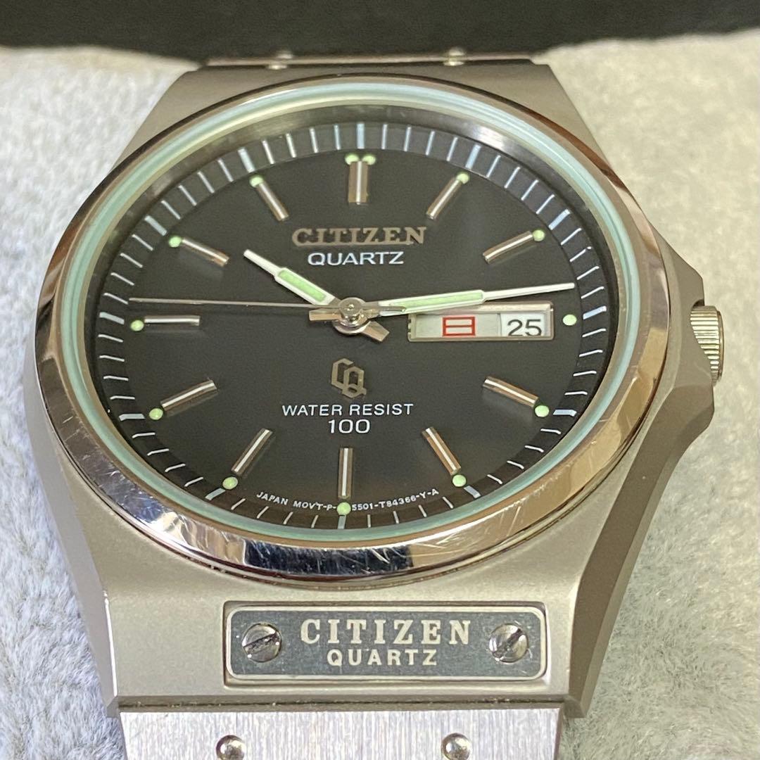 シチズン オールドクォーツ ブラックダイアル ガラス傷無し ロゴプレート 極美品