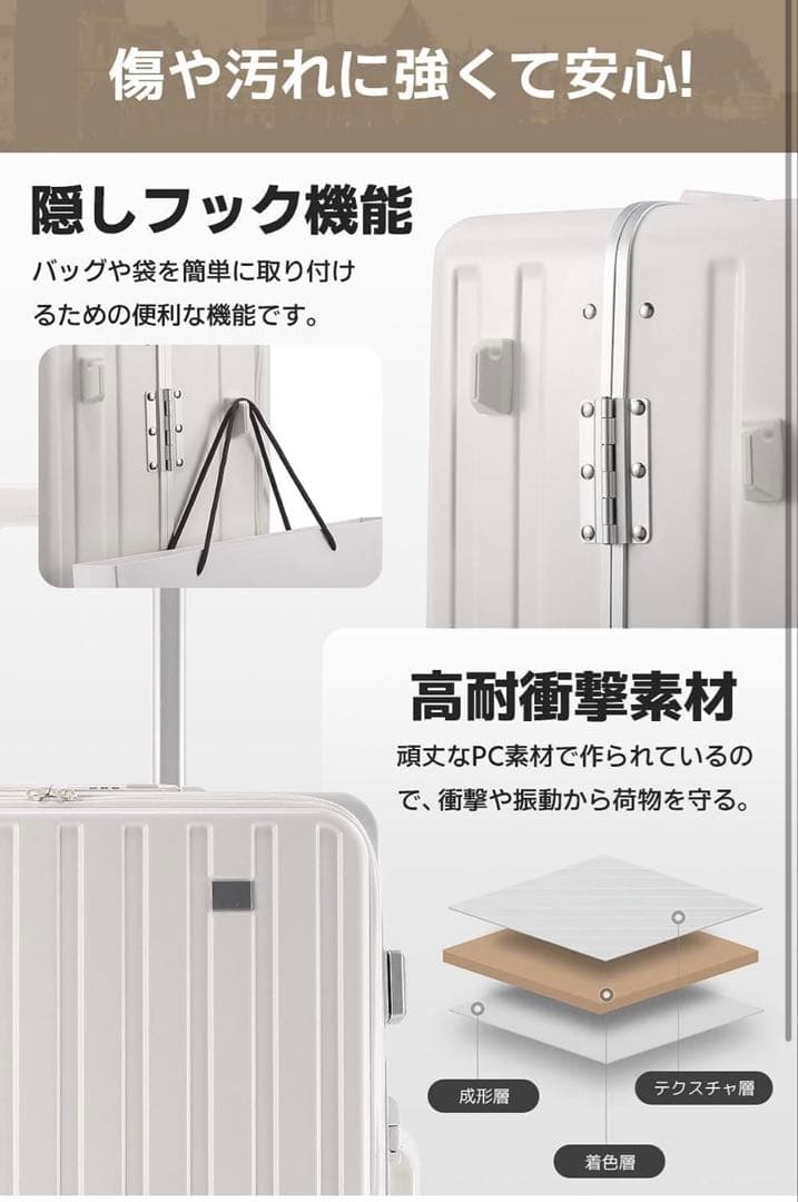 ホワイトキャリーケース Sサイズ　約40リトル　TSAロック