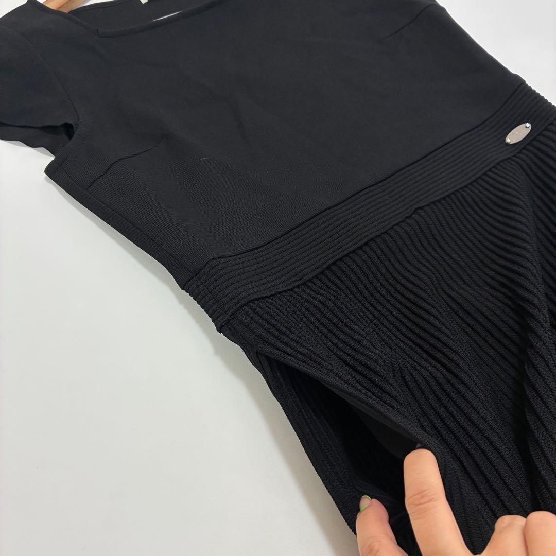 Rene ルネ☆パフスリーブ透かし編み切替ニットロングワンピース 38