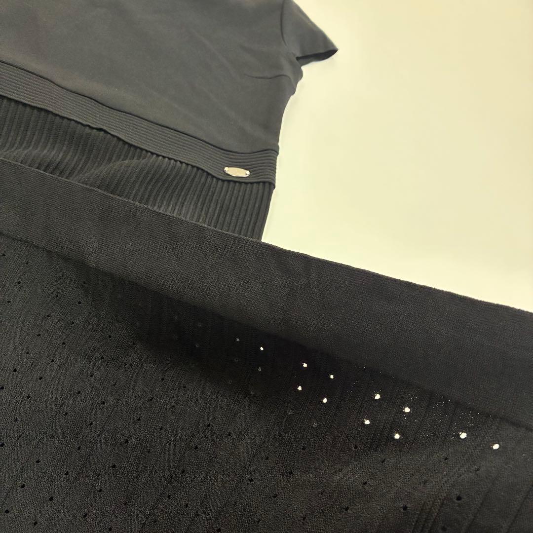 Rene ルネ☆パフスリーブ透かし編み切替ニットロングワンピース 38