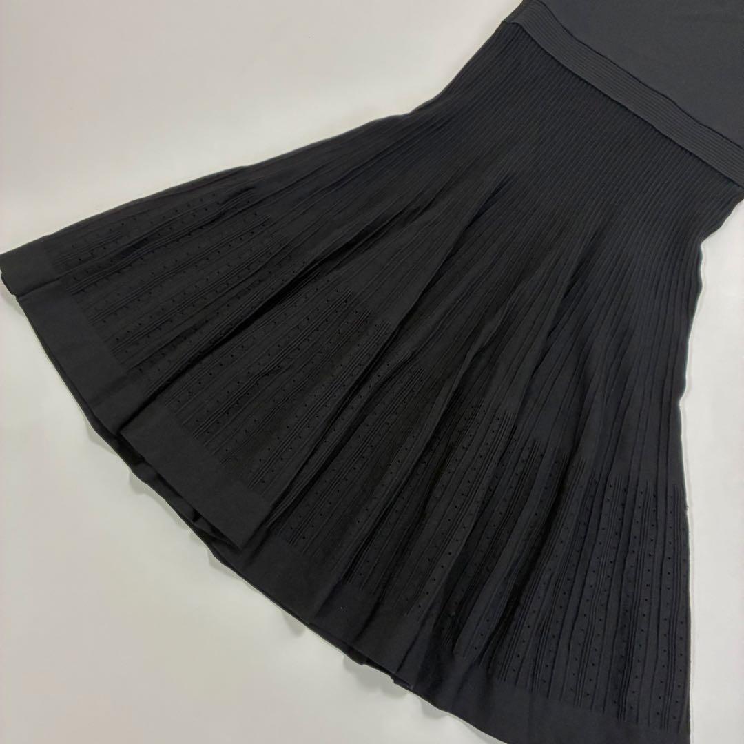 Rene ルネ☆パフスリーブ透かし編み切替ニットロングワンピース 38