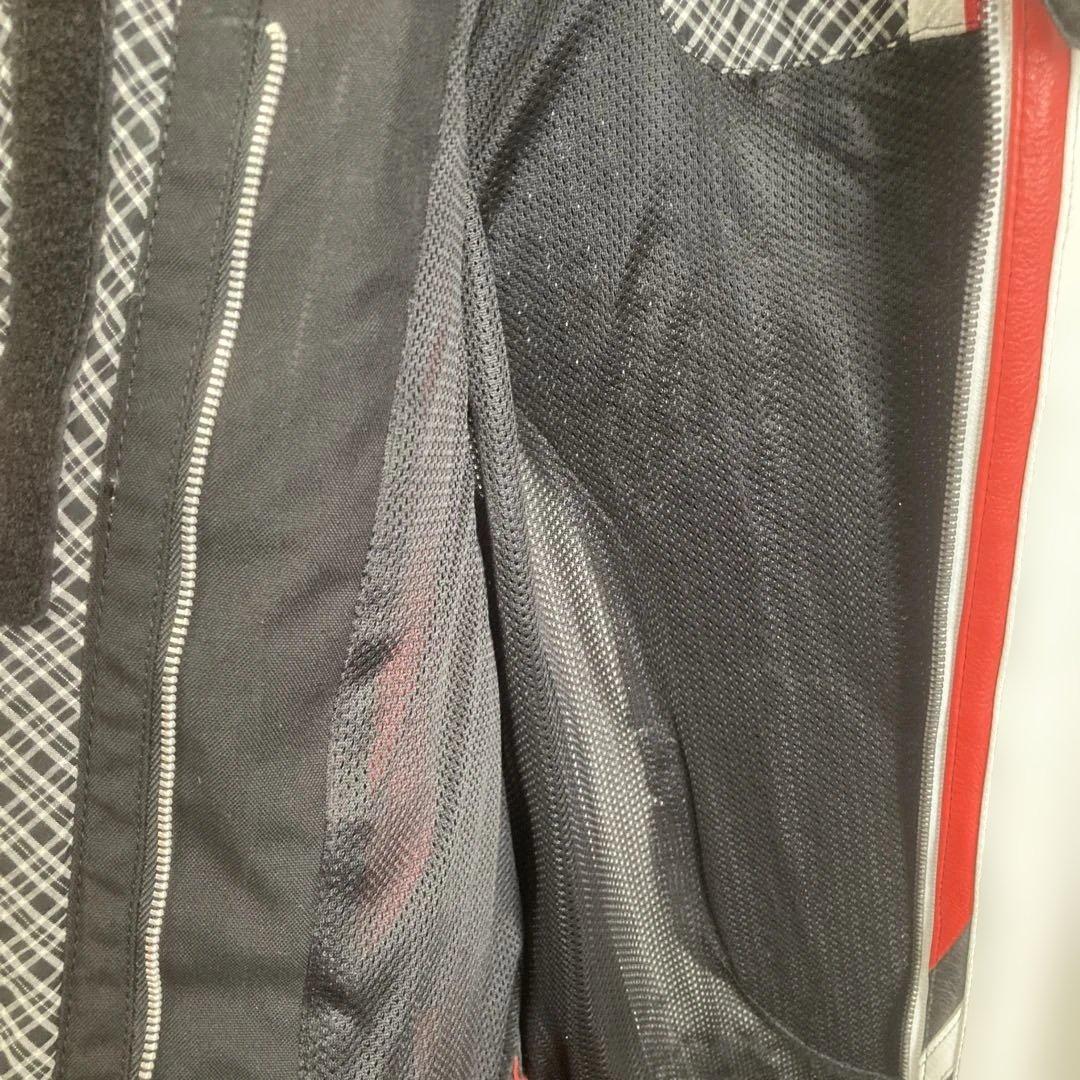 バイク用レザージャケット ホワイト/ブラック/レッド 希少サイズのLLの3W