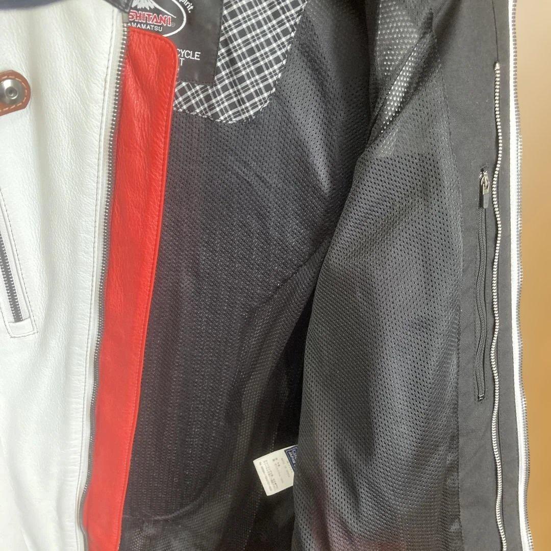 バイク用レザージャケット ホワイト/ブラック/レッド 希少サイズのLLの3W