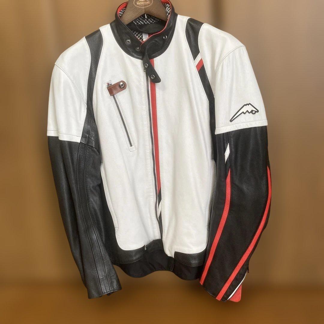 バイク用レザージャケット ホワイト/ブラック/レッド 希少サイズのLLの3W