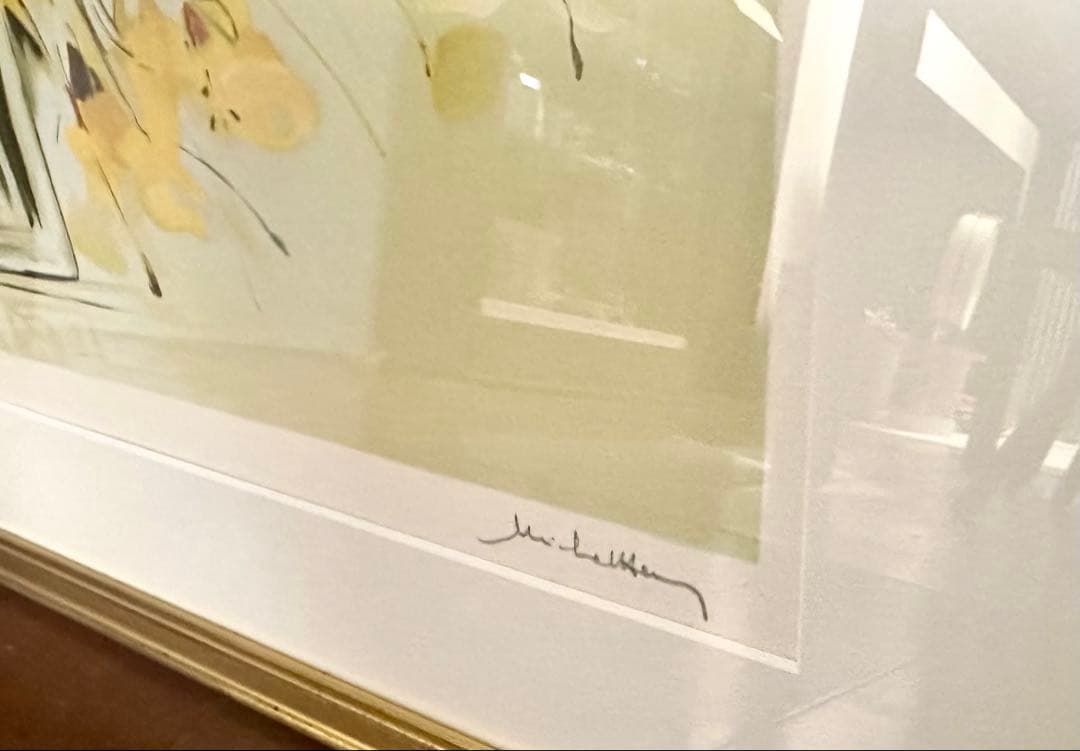 【直筆サイン】【EA】ミッシェル・アンリ　花瓶の中の黄色い花　リトグラフ