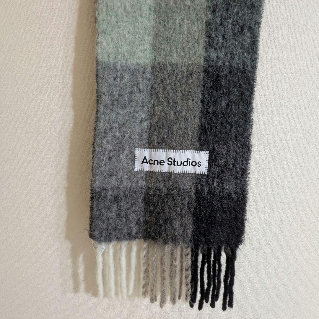 Acne Studios マフラー モヘア チェック スカーフ アクネ ブルー