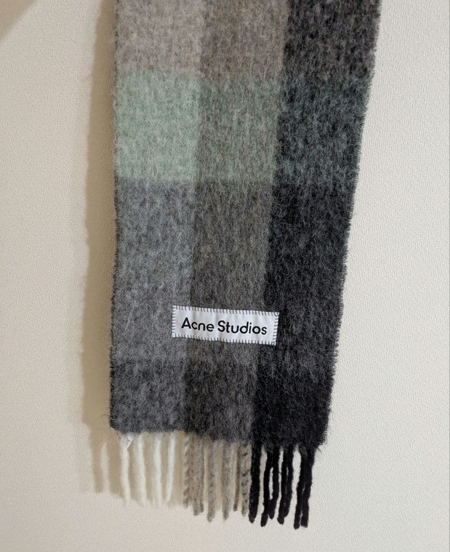 Acne Studios マフラー モヘア チェック スカーフ アクネ ブルー