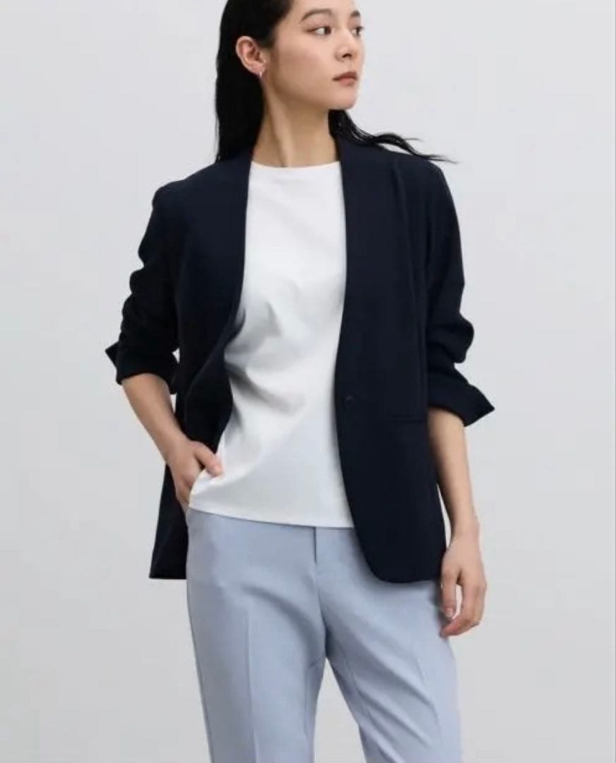 SOEJU ソージュ　ネイビー ノーカラージャケット