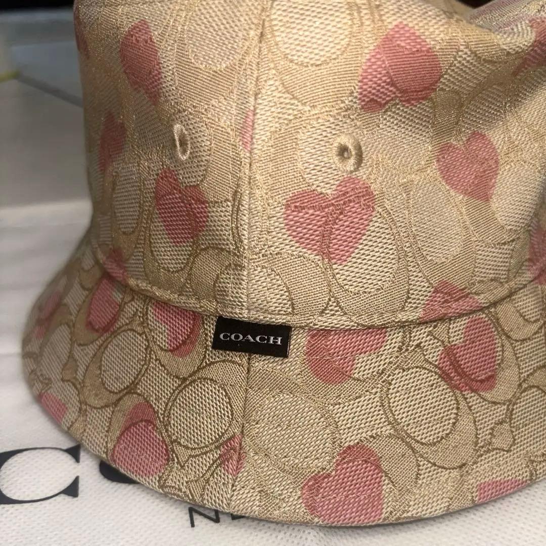 美品 完売品 コーチ シグネチャー ハート プリント バケットハット coach
