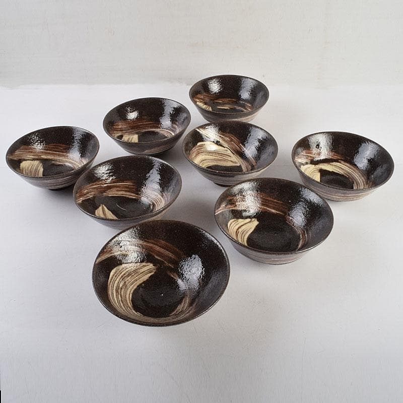 茶道具　兎月窯　杉浦芳樹　刷毛目　数茶碗　八客　時代箱付　V　R9419B