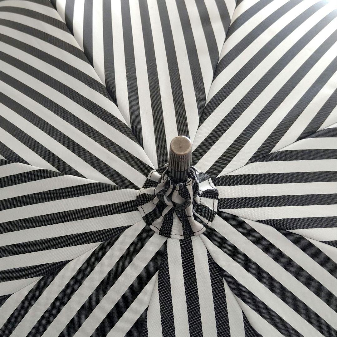サンバリア　日傘　長傘　Mサイズ フリル 白黒ストライプ バンブー