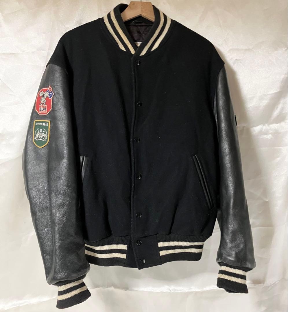 スタジャン ウール レザー 黒