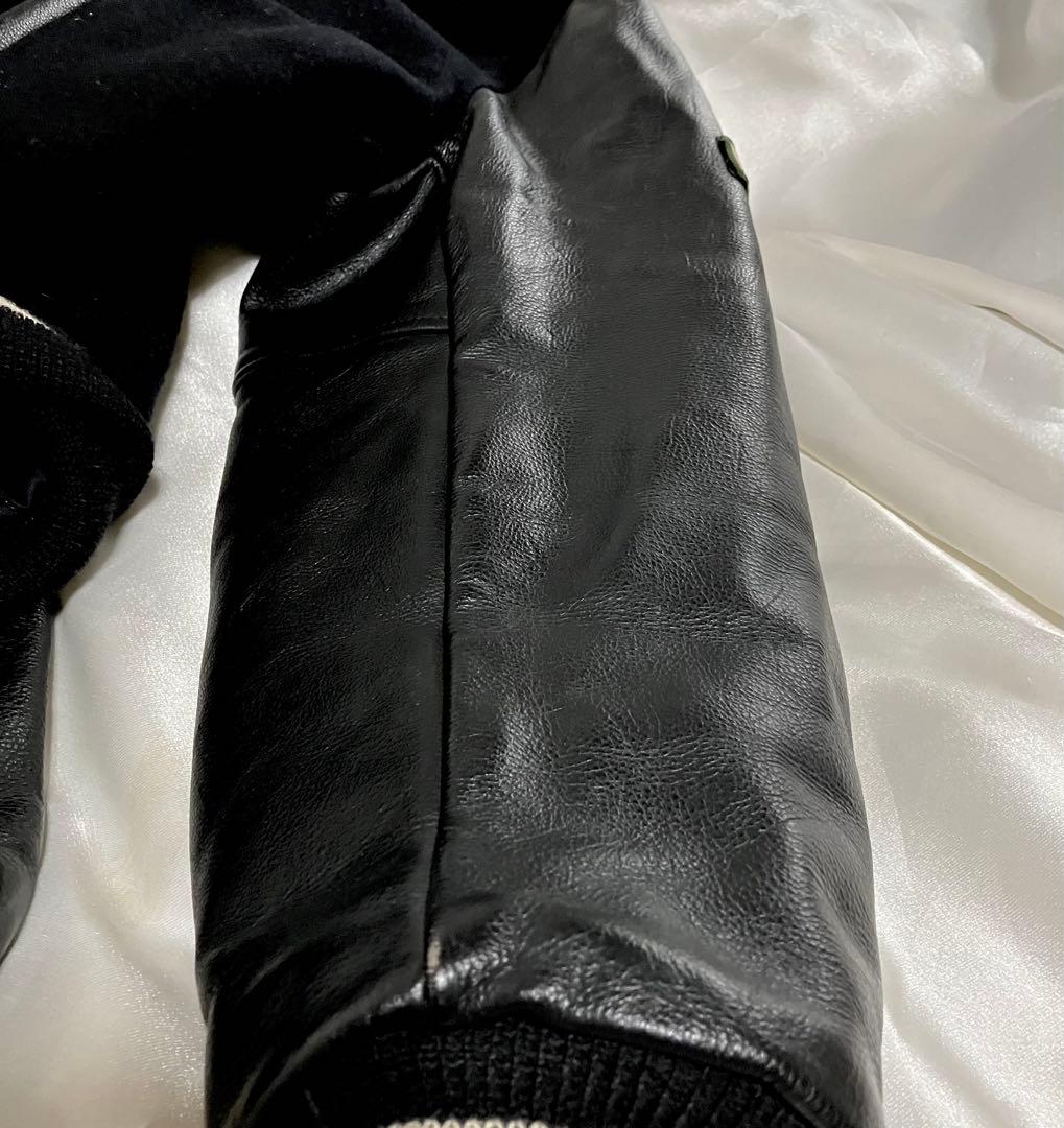 スタジャン ウール レザー 黒