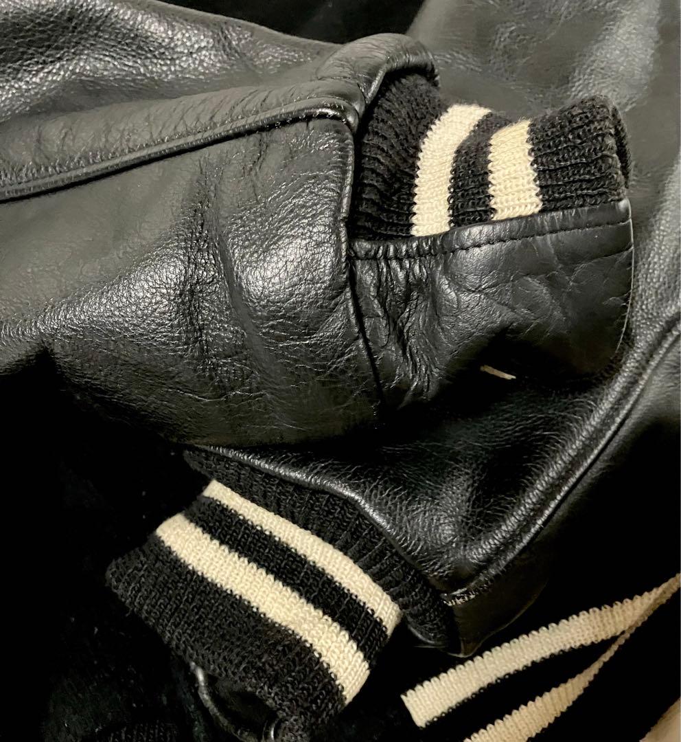 スタジャン ウール レザー 黒