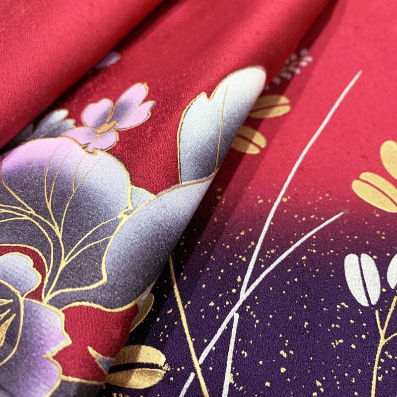 502z29☆振袖 金彩 個性的 花 萩 赤×紫☆美品 成人式 結婚式