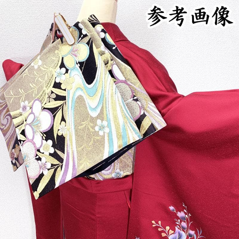 502z29☆振袖 金彩 個性的 花 萩 赤×紫☆美品 成人式 結婚式