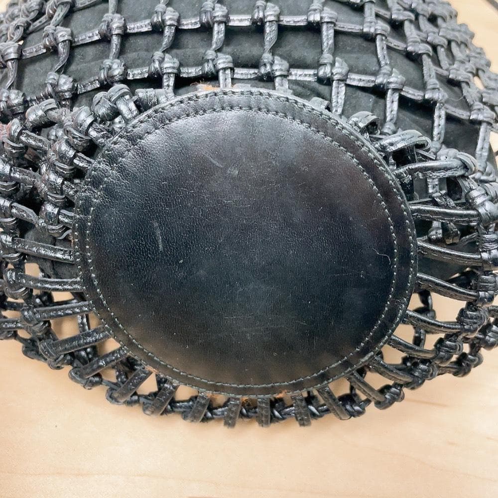 GUCCI バンブー 編み込み 巾着 かごバッグ ブラック 黒 レザー オールド