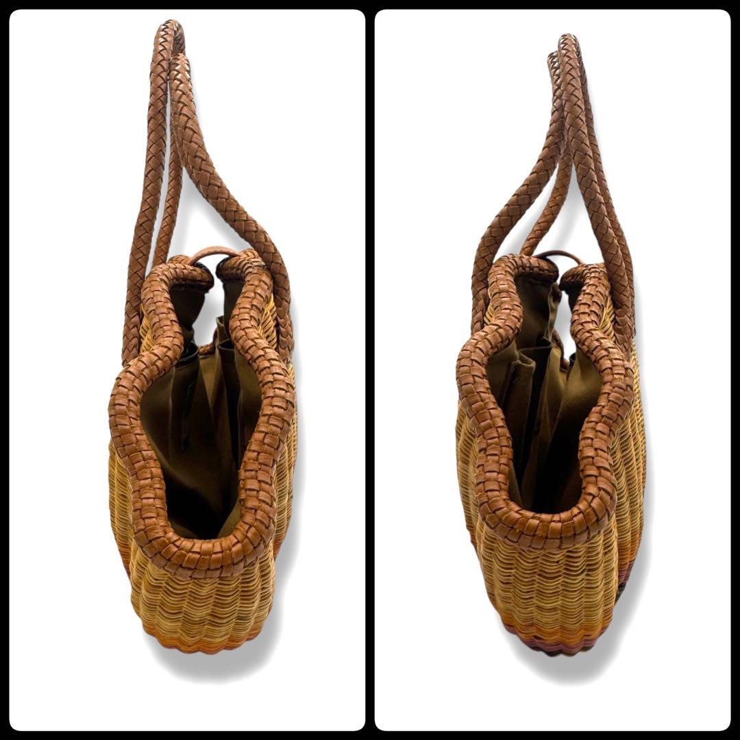 美品　シビラ　シェルバッグ　かごバッグ　レザー　本革　ブラウン　編み込み